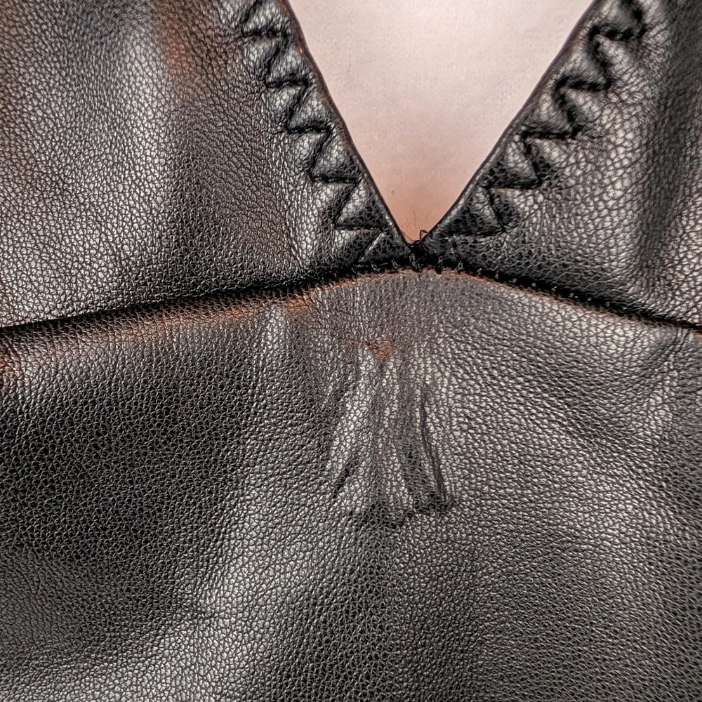 Black Faux Leather V-Neck Mini Dress Empire Waist Adjustable Spaghetti Straps M - Picture 3 of 13